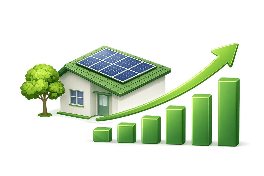 Casa con paneles solares y crecimiento de la inversión